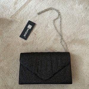 Black sparkle clutch with chain